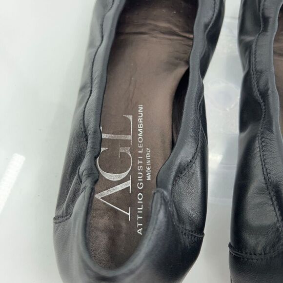 AGL Women Monika Ballet Flat Size 43.5 13.5 Black Leather Shoe Cap Toe Italy - Picture 7 of 13